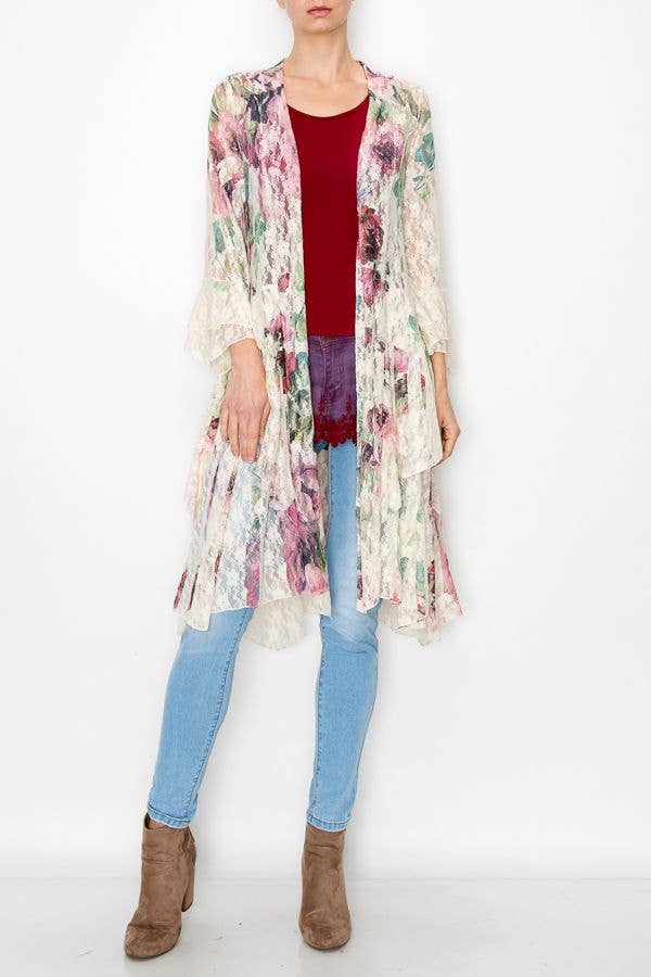 Origami Lace Cardigan Duster 608 Bg/Big Rose