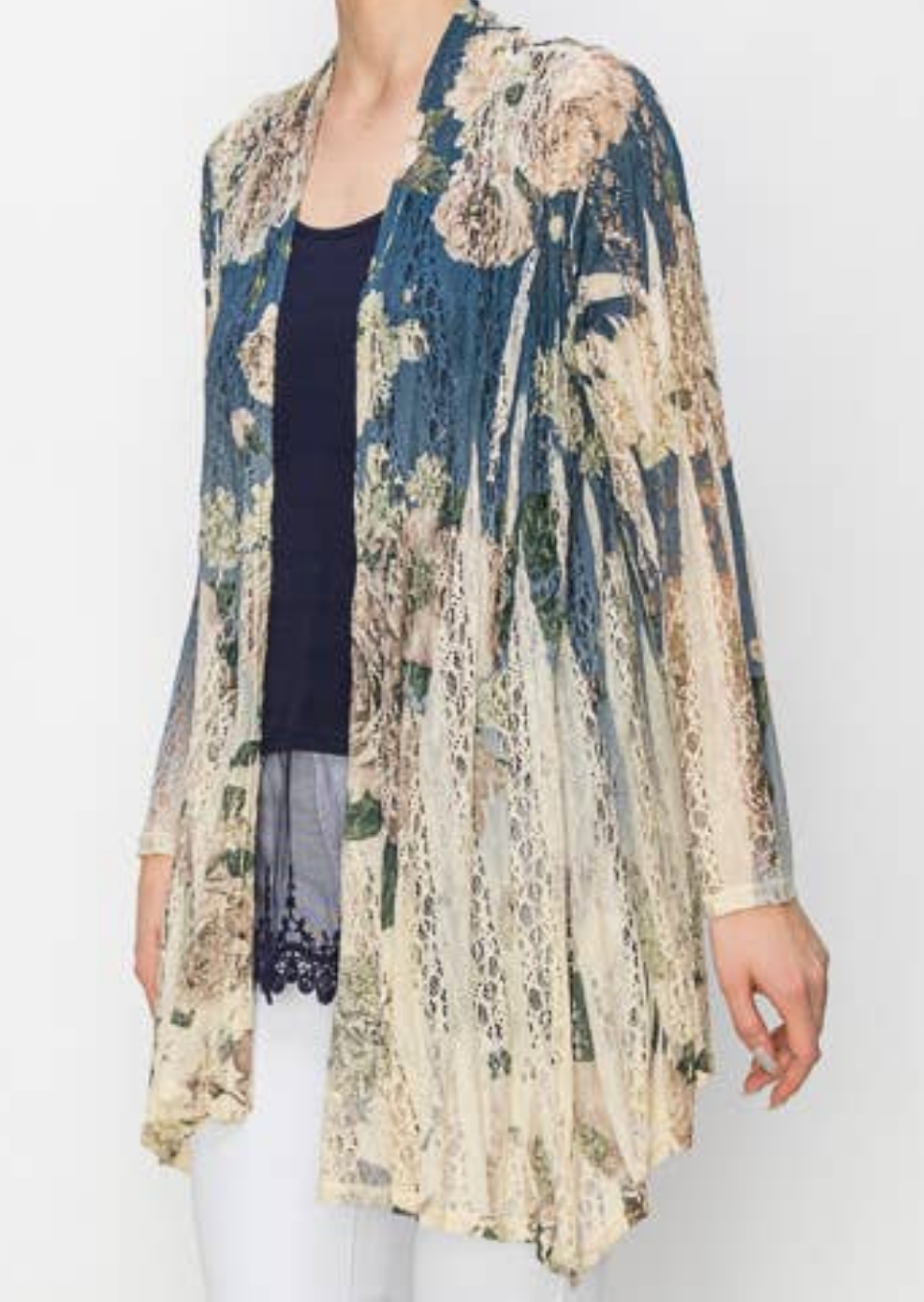 Lace Cardigan 407-493 Navy FL